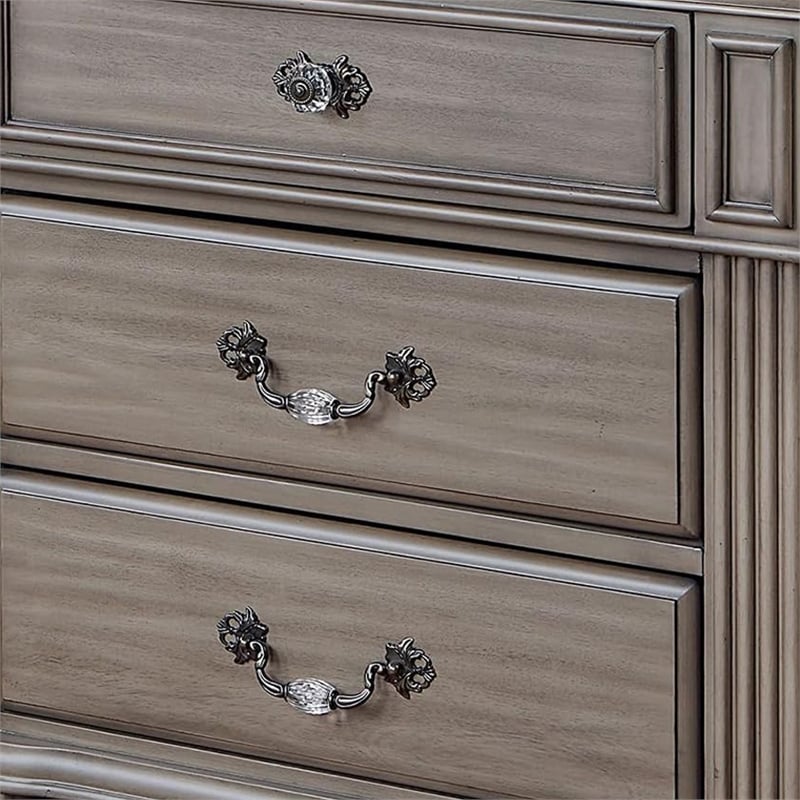3pc King Bedroom Set- Gray- Brass- Clear Wood- 2 Nightstands