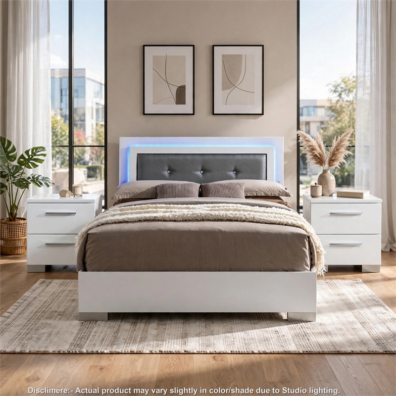 3pc King Bedroom Set- White and Black Wood- 2 Nightstands