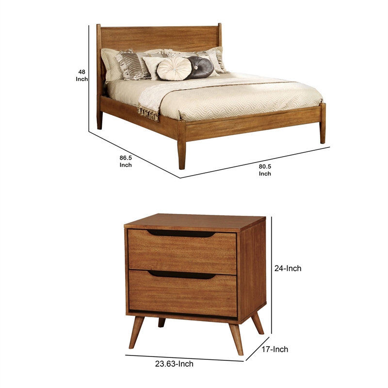 3pc King Bedroom Set- Brown- Oak Wood- 2 Nightstands