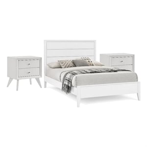 3pc King Bedroom Set- White- Bronze Wood- 2 Nightstands