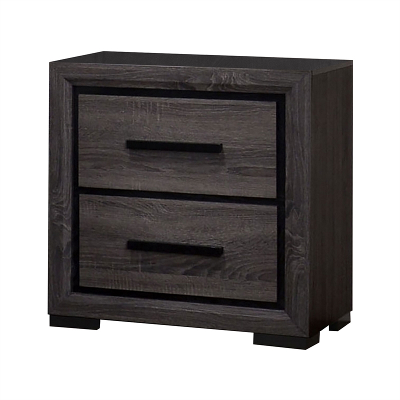 3pc King Bedroom Set- Gray- Black Wood- 2 Nightstands