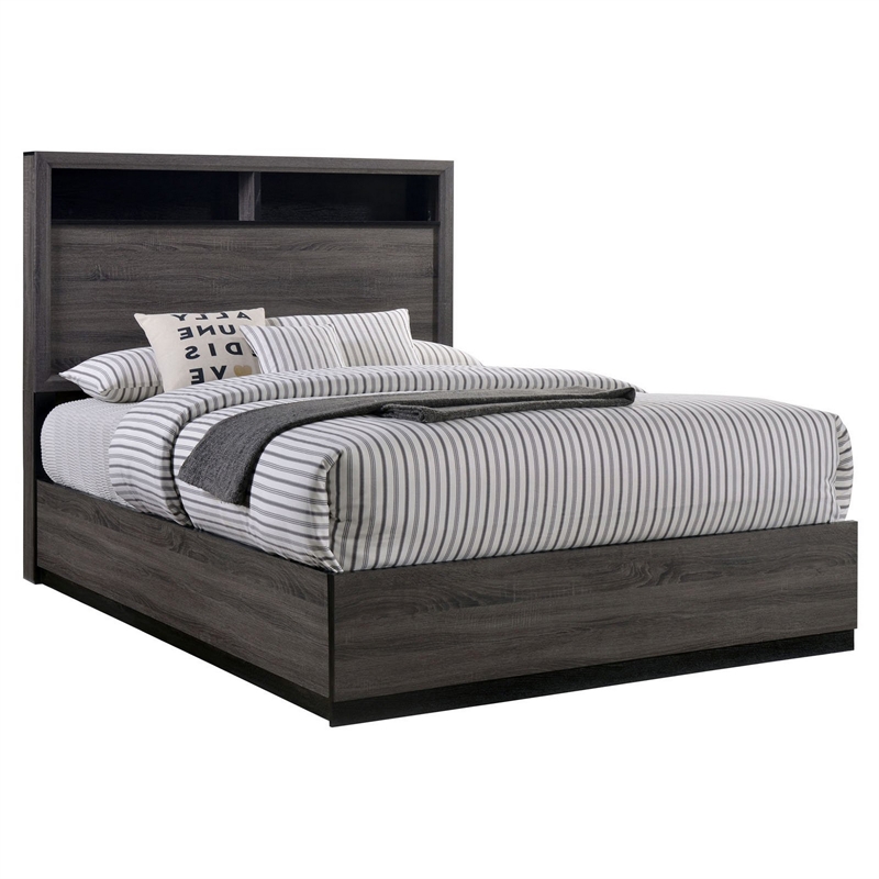3pc King Bedroom Set- Gray- Black Wood- 2 Nightstands