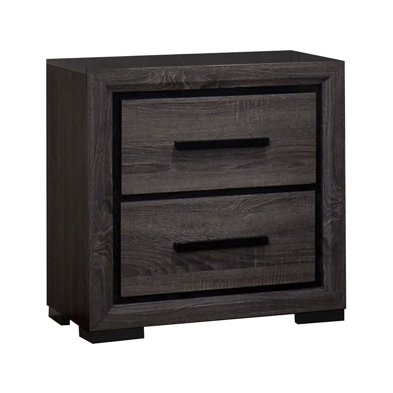 3pc King Bedroom Set- Gray- Black Wood- 2 Nightstands