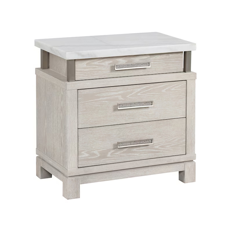 3pc King Bedroom Set- Gray- White- Silver Wood- 2 Nightstands
