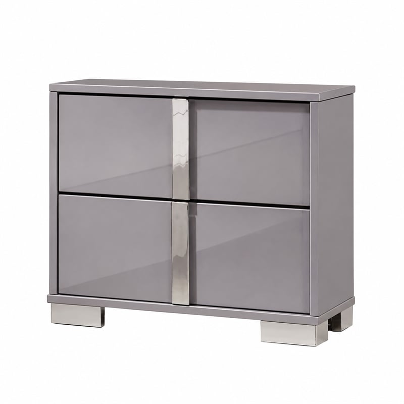 3pc King Bedroom Set- Chrome Silver- Light Taupe- Chrome Wood-2 Nightstands