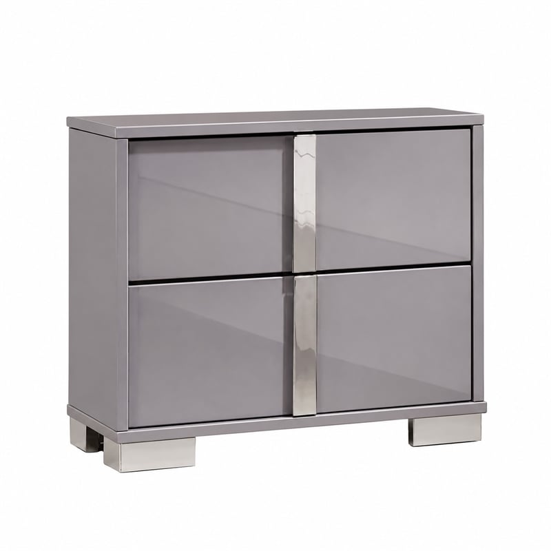 3pc King Bedroom Set- Chrome Silver- Light Taupe- Chrome Wood-2 Nightstands