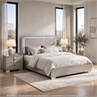 3pc King Bedroom Set- Chrome Silver- Light Taupe- Chrome Wood-2 Nightstands