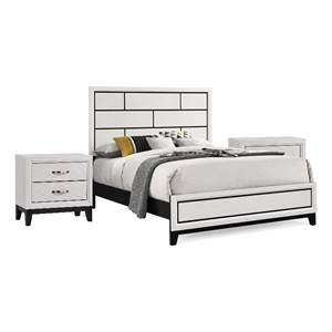 3pc King Bedroom Set- White- Black- Nickel Wood- 2 Nightstands