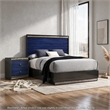 2pc King Bedroom Set- Ash Gray- Indigo Blue- Chrome Wood- Nightstand