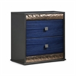 3pc King Bedroom Set- Ash Gray- Indigo Blue- Chrome Wood- 2 Nightstands