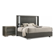 2pc King Bedroom Set- Gray- Dark Gray- Taupe Gray- White Wood- Nightstand