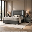 3pc King Bedroom Set- Dark Gray- Taupe Gray- White Wood- 2 Nightstands