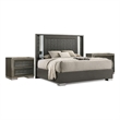 3pc King Bedroom Set- Dark Gray- Taupe Gray- White Wood- 2 Nightstands