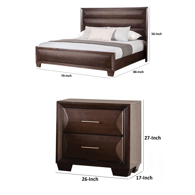 2pc King Bedroom Set- Espresso Brown- Gold Wood- Nightstand