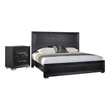 2pc King Bedroom Set- Black- Chrome- Nickel Wood- Nightstand