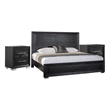 3pc King Bedroom Set- Black- Chrome- Nickel Wood- 2 Nightstands