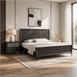 2pc King Bedroom Set- Espresso Brown- Silver- Black Wood- Nightstand