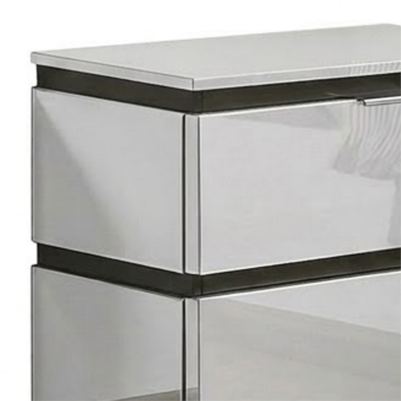 3pc King Bedroom Set- White- Metallic Gray Wood- 2 Nightstands