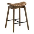 Amal Counter Height Stool Set of 2- Saddle Faux Leather Seat- Walnut Brown