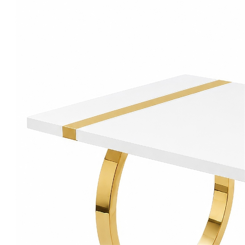 Hols Dining Table- Gold Banding on White Top- O-Shaped Steel Legs 60 Inch