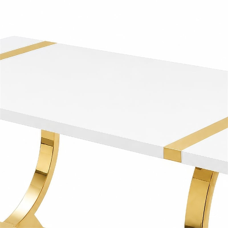 Hols Dining Table- Gold Banding on White Top- O-Shaped Steel Legs 60 Inch