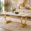Hols Dining Table- Gold Banding on White Top- O-Shaped Steel Legs 60 Inch