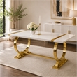 Hols Dining Table- Gold Banding on White Top- O-Shaped Steel Legs 60 Inch
