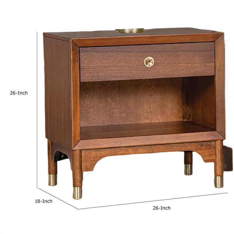 Urne Nightstand- 1 Drawer with Shelf- USB Port and LED- Walnut Brown
