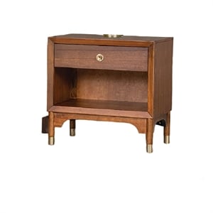 Urne Nightstand- 1 Drawer with Shelf- USB Port and LED- Walnut Brown