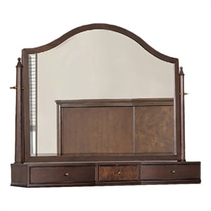 Raam Arched Dresser Mirror- 3 Drawers- Tiltable- 40x54 Dark Cherry Brown