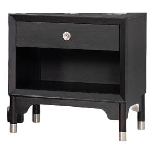 Tora Nightstand- 2 USB Ports- Drawer and Shelf- Silver Capped Legs- Black