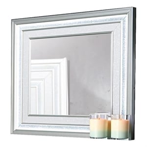 Gala Dresser Mirror- Embedded Crystal Trim w LED- Gray 40x44 Rectangular