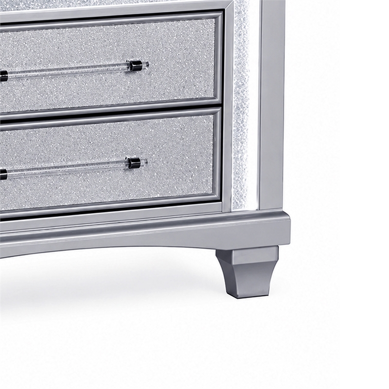 Gala Nightstand- 2 Drawers- Felt-Lined- Crystal Trim w LED- Glam Gray