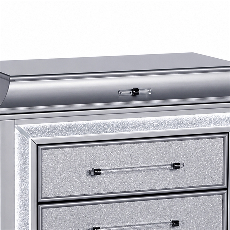 Gala Nightstand- 2 Drawers- Felt-Lined- Crystal Trim w LED- Glam Gray