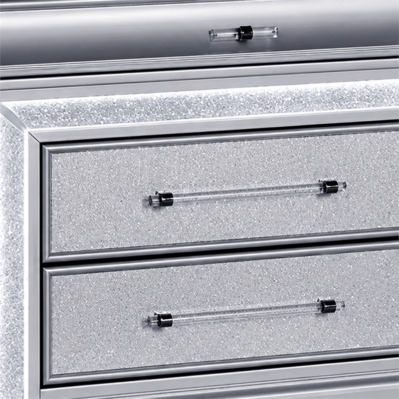 Gala Nightstand- 2 Drawers- Felt-Lined- Crystal Trim w LED- Glam Gray
