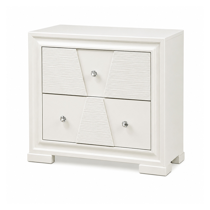 Hezi Bedside Nightstand- 2 Drawer- White Zig Zag Front- Acrylic Knobs