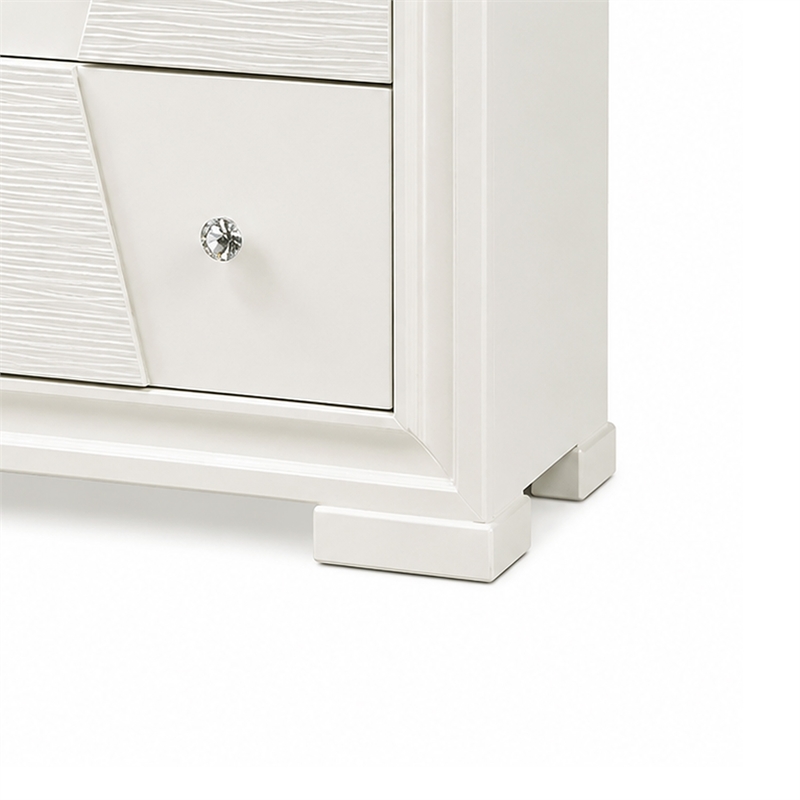 Hezi Bedside Nightstand- 2 Drawer- White Zig Zag Front- Acrylic Knobs