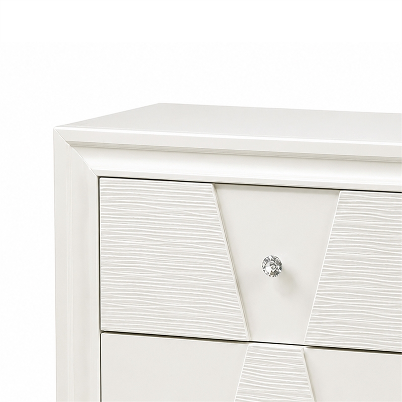 Hezi Bedside Nightstand- 2 Drawer- White Zig Zag Front- Acrylic Knobs