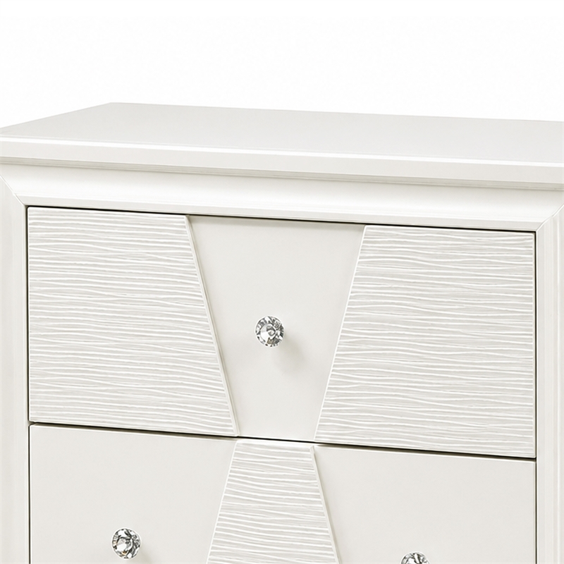 Hezi Bedside Nightstand- 2 Drawer- White Zig Zag Front- Acrylic Knobs