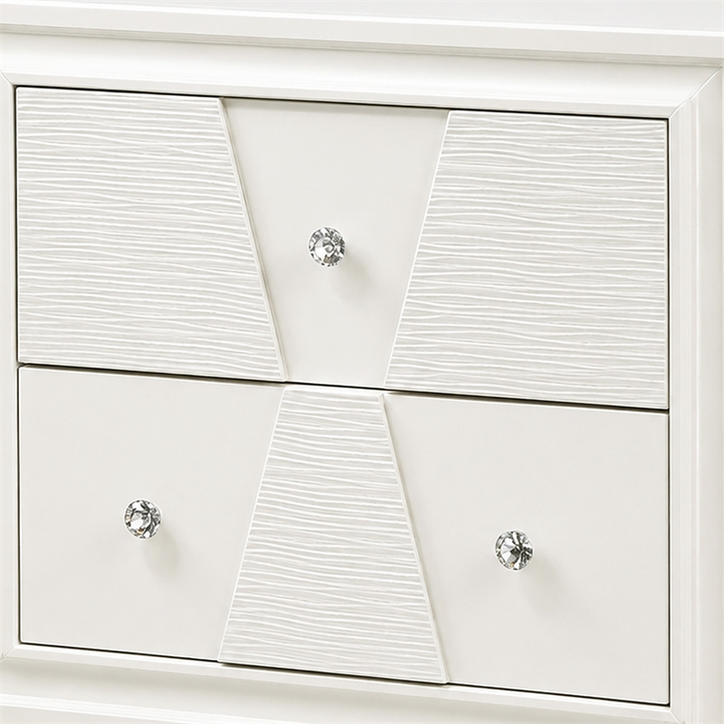 Hezi Bedside Nightstand- 2 Drawer- White Zig Zag Front- Acrylic Knobs
