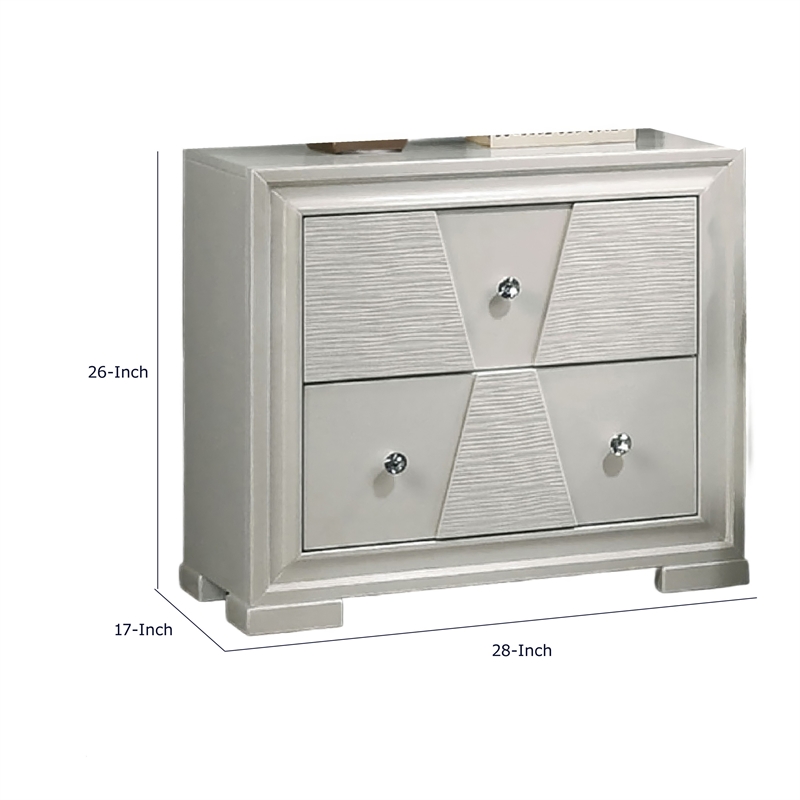 Hezi Bedside Nightstand- 2 Drawer- White Zig Zag Front- Acrylic Knobs