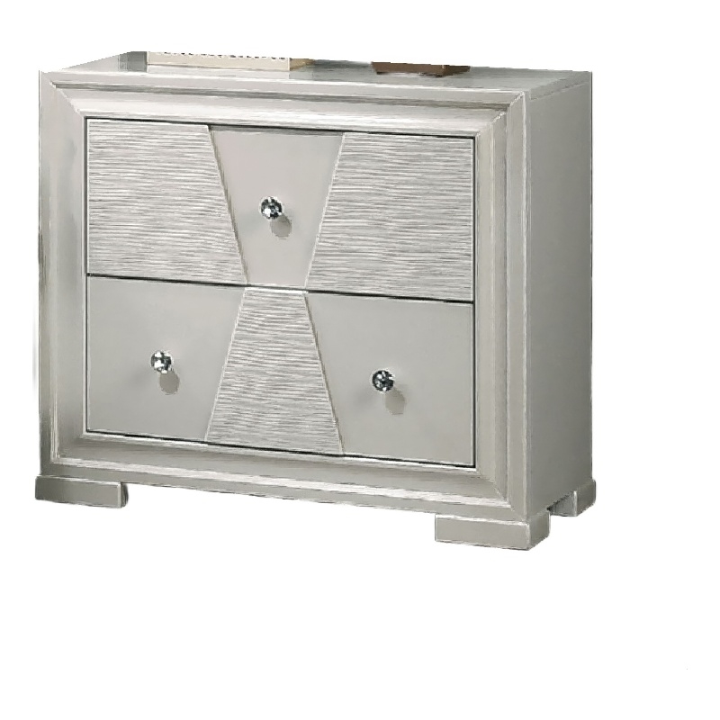 Hezi Bedside Nightstand- 2 Drawer- White Zig Zag Front- Acrylic Knobs