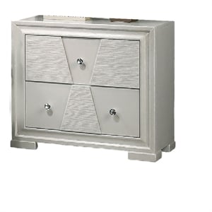 Hezi Bedside Nightstand- 2 Drawer- White Zig Zag Front- Acrylic Knobs