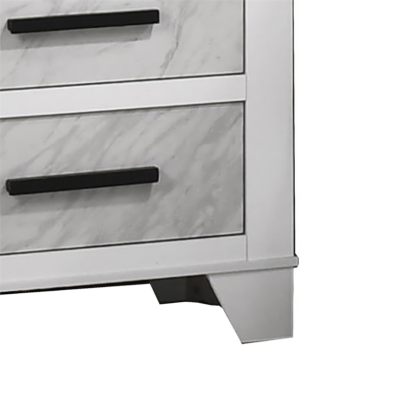 Feza Nightstand- 2 Drawers with Faux Marble Inset- Black Pulls- White