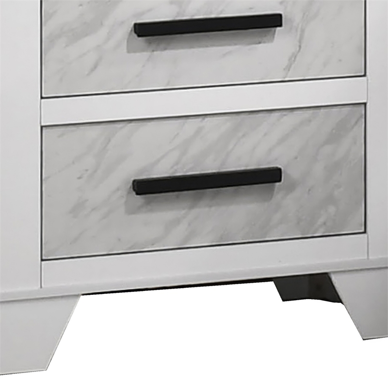 Feza Nightstand- 2 Drawers with Faux Marble Inset- Black Pulls- White