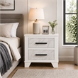 Feza Nightstand- 2 Drawers with Faux Marble Inset- Black Pulls- White