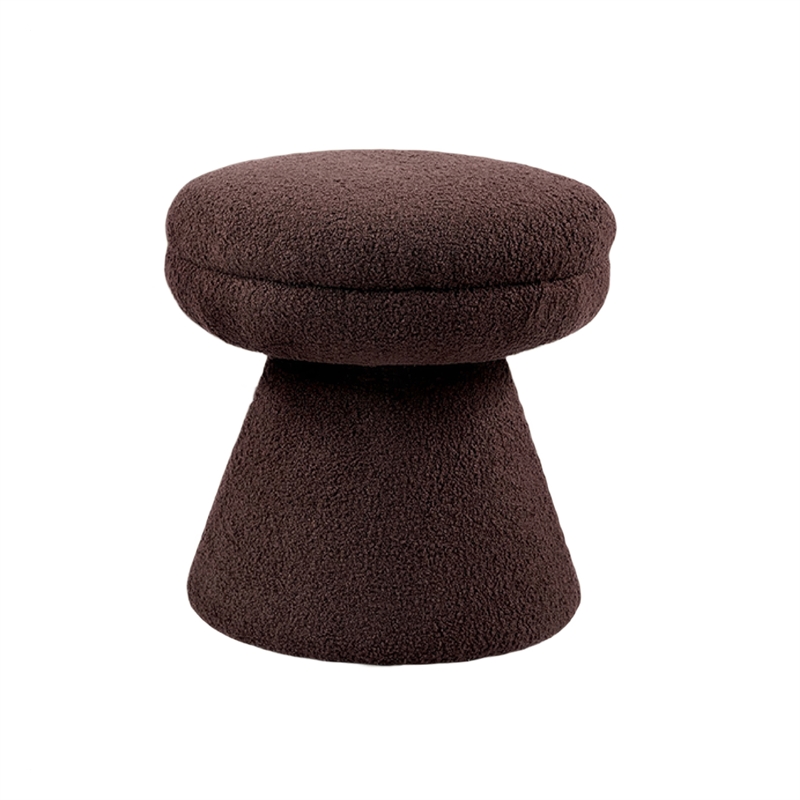 Xyna Mushroom-shaped Ottoman Stool with Pedestal Base- Brown Fabric