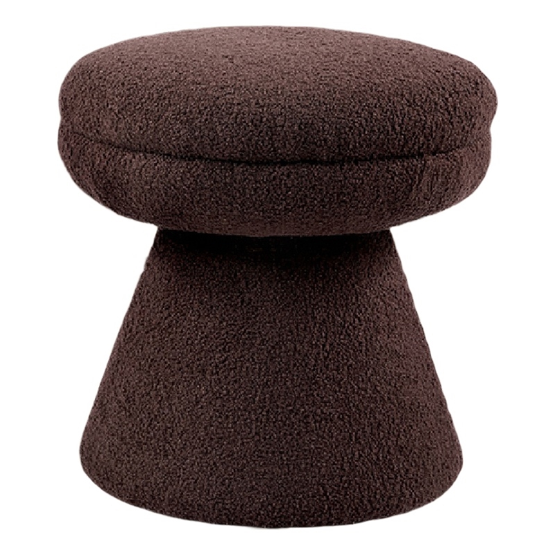 Xyna Mushroom-shaped Ottoman Stool with Pedestal Base- Brown Fabric