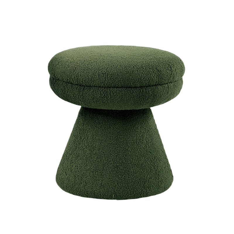 Xyna Mushroom-shaped Ottoman Stool with Pedestal Base- Green Fabric