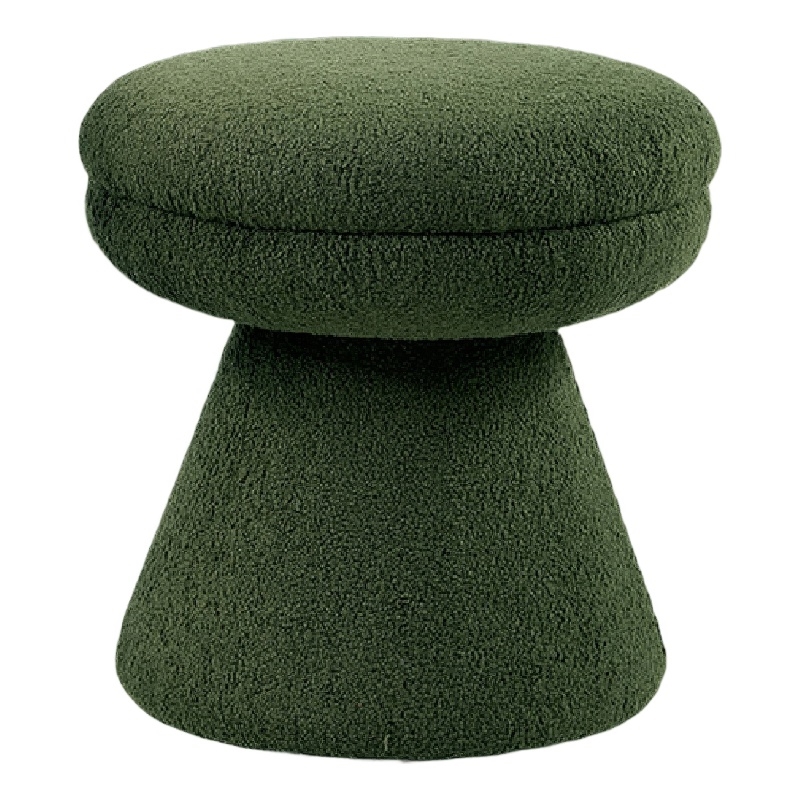 Xyna Mushroom-shaped Ottoman Stool with Pedestal Base- Green Fabric